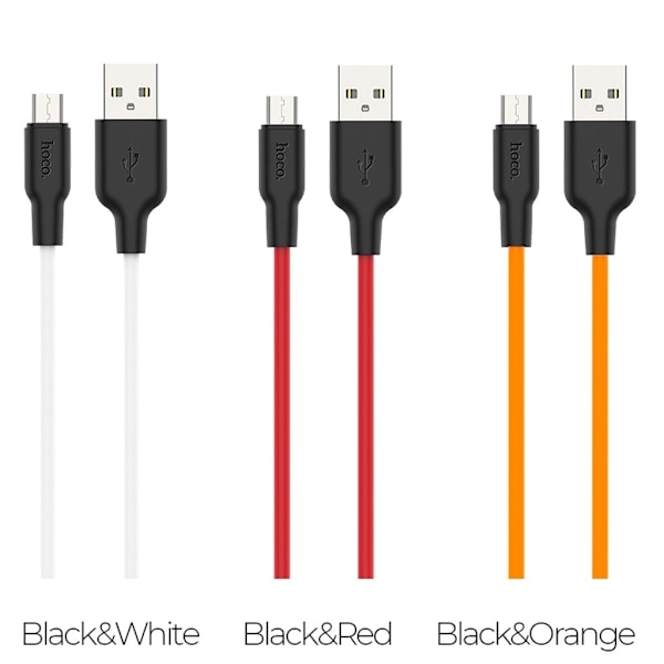 HOCO X21 Plus Silikoneopladerkabel til Micro - Sort & Orange Orange