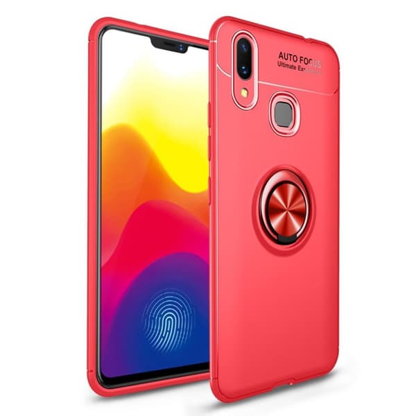 Huawei P Smart Plus mobilskal av silikon med fingerring och magnetisk platta – Röd Röd