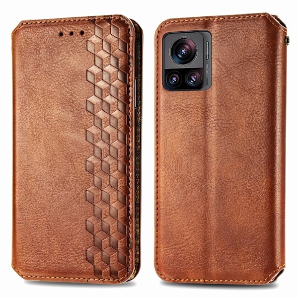 Læder Etui med A Stilfuldt Rhombus Tryk til Motorola Edge 30 Ultra / X30 Pro - Brun Brown
