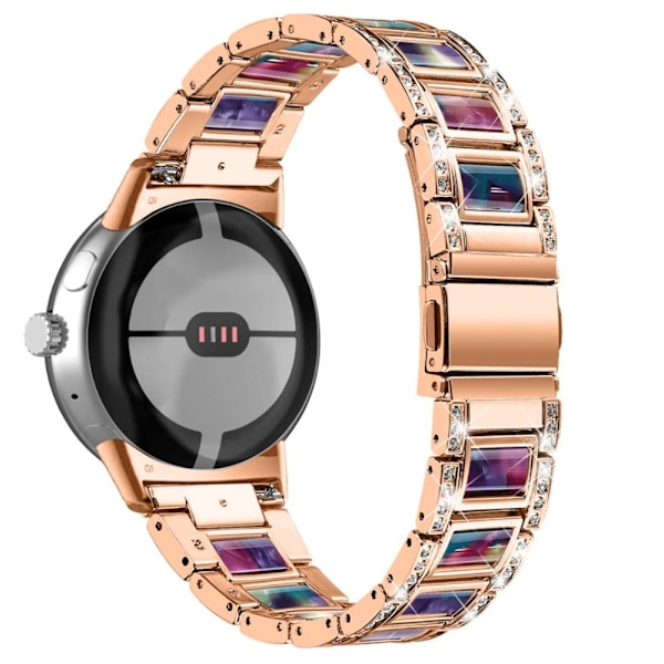 Google Pixel Watch klockarmband i rostfritt stål med strassdekor i resinstil - Roséguld / Lila Grön Mix multifärg
