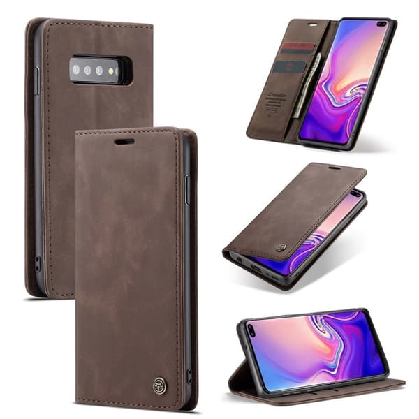 CASEME Samsung Galaxy S10 Plus auto-absorberet læder flip etui - Kaffe Brown
