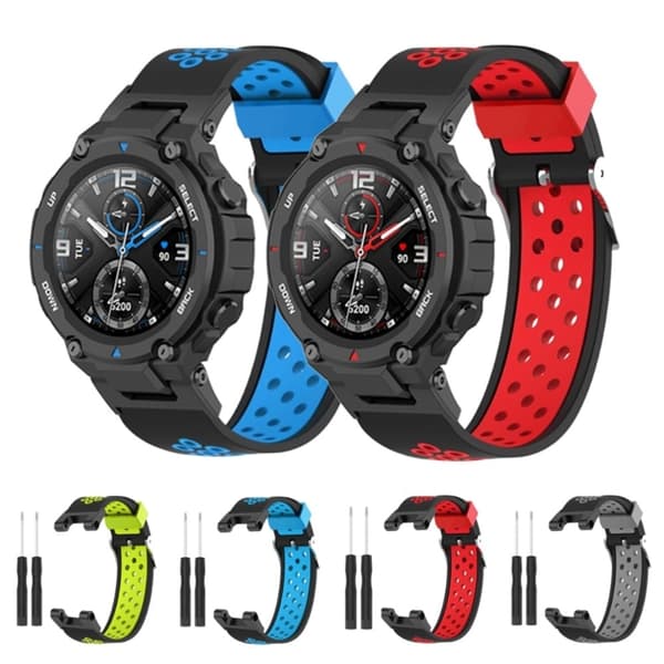 Amazfit T-Rex Pro / T-Rex / Ares tofarvet silikone urrem - Sort / Rød Red