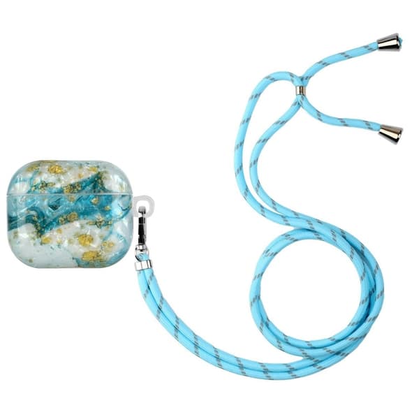 AirPods 3 etui med mønsterprint og snor - Blå / Guldmarmor Blue