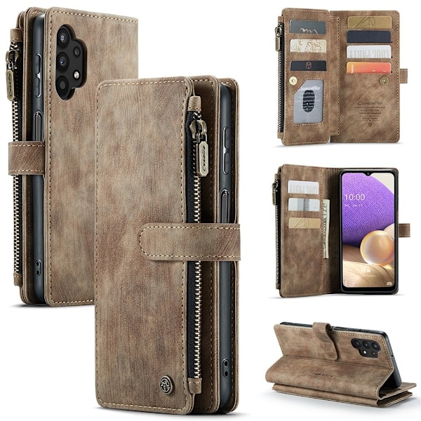 CaseMe Samsung Galaxy M32 5G / Samsung Galaxy A32 5G etui med lynlås og pung - Brun Brown
