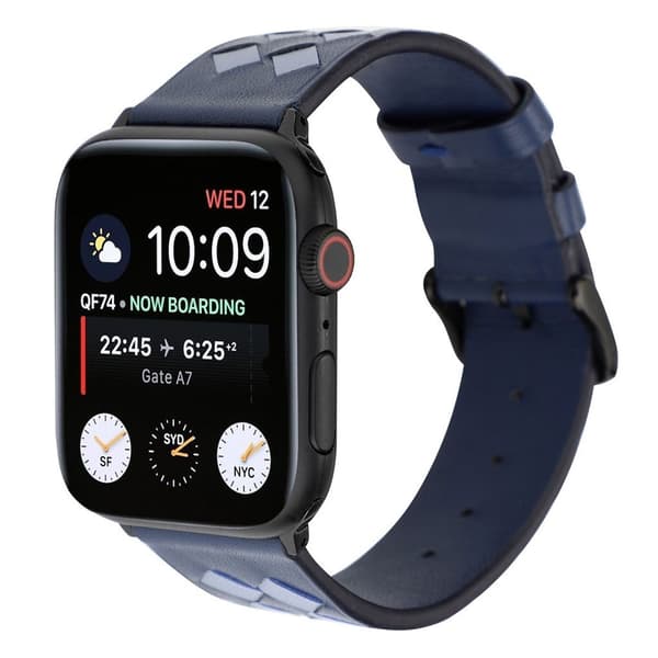 Apple Watch Series 4 44mm vævet ægte læder Urrem - Royal Blå / Himmelblå Blue