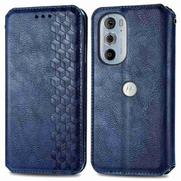 Läder Motorola Edge 30 Pro fodral med romb-design - Blå Blå