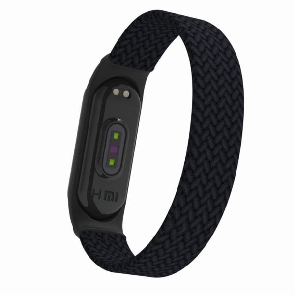 Xiaomi Mi Band 5 / 4 / 3 elastic nylon watch band - Black / Size: L Svart