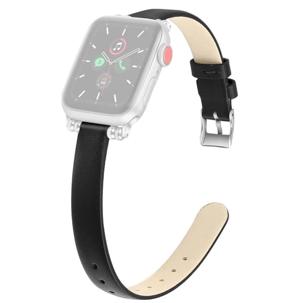 Apple Watch (41mm) enkel urrem i ægte læder - Sort / Størrelse: L Black