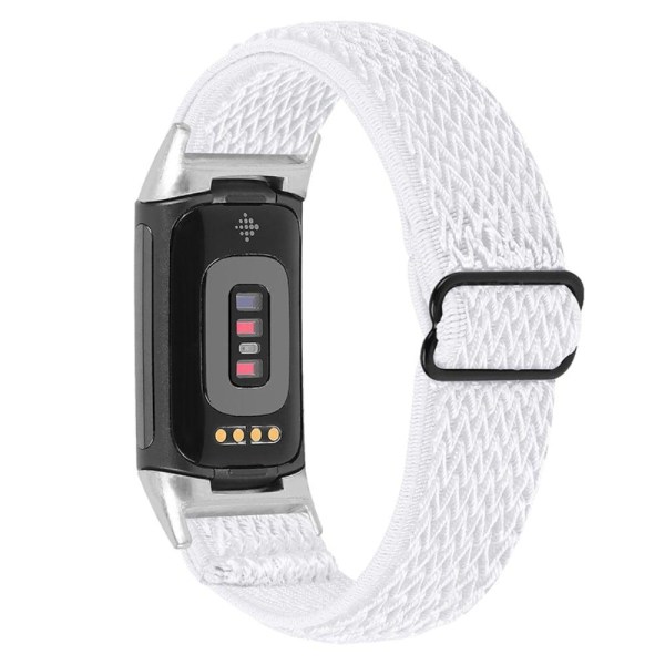 Fitbit Charge 5 elastic nylon watch strap - White Vit