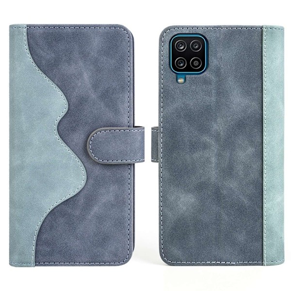 To Farvet Læder Flip Case til Samsung Galaxy A12 5G - Blå Blue