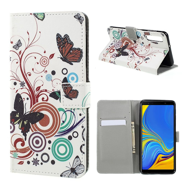 Samsung Galaxy A7 (2018) kuviollinen synteetti nahkainen lompakko kotelo kortti ja seteli paikoilla - Perhoset Ja Pyörykät Multicolor