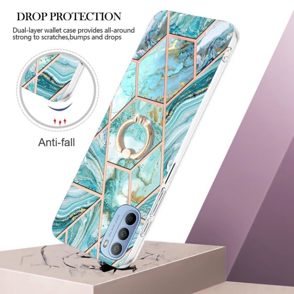 Marble Patterned Suojakuori With Ring Holder For Motorola Moto G41 / G31 - Sininen Blue