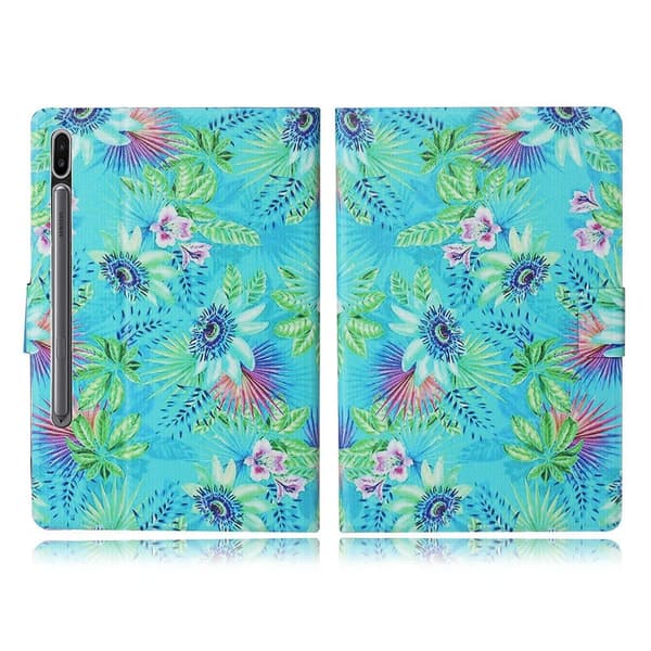 Samsung Galaxy Tab S7 cool mönster läder flip fodral - blommor multifärg