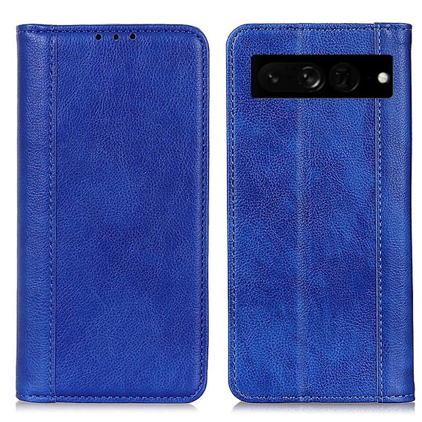 Ekte lærdeksel med magnetisk lukking for Google Pixel 7 Pro - Blå Blue