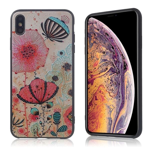 iPhone Xs Max etui med præget mønster - Farverig Plante Multicolor