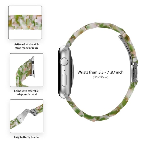 Apple Watch SE 2022 (44mm) urrem med 3 perler i resin med klart cover - Grøn Hvid Blanding Green