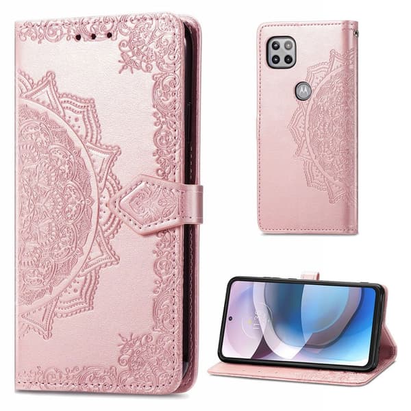Mandala Motorola One 5G Ace etui i lær - Rose Gull Pink