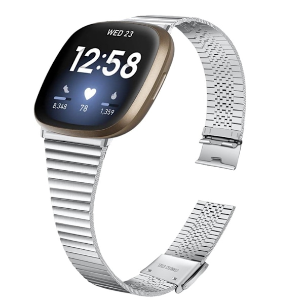 Fitbit Sense / Versa 3 enkelt klockarmband i rostfritt stål med dubbelt spänne - Silver Silvergrå