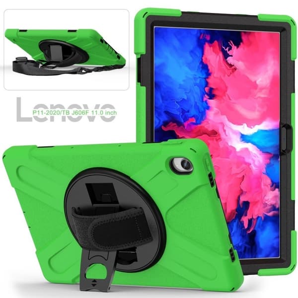 Lenovo Tab P11 360 vridbart stöd med rem + silikonfodral - Grön Grön