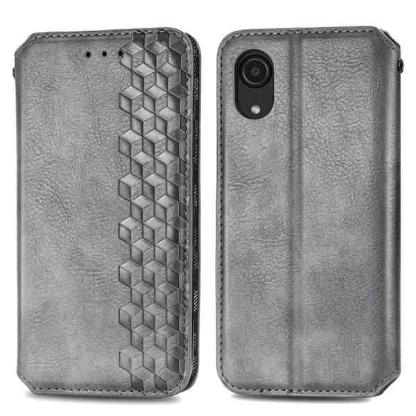 Læder Etui med A Stilfuldt Rhombus Tryk til Samsung Galaxy A03 Core - Grå Silver grey