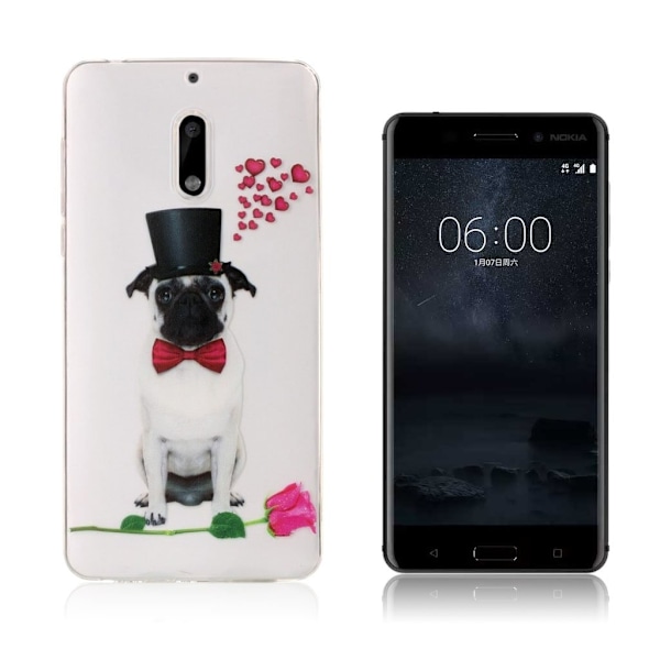 Nokia 6 Klar Mønstret Etui - Hund Falling In Love Multicolor