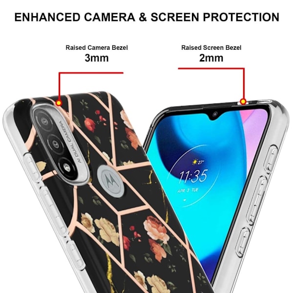 Marble Motorola Moto E30 / E40 / E20 Suojakotelo - Black Flowers Multicolor