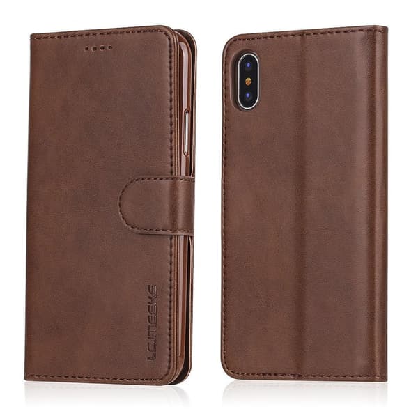 LC.IMEEKE iPhone X Etui laget av kunstlær og silikon - Kaffe farge Brown
