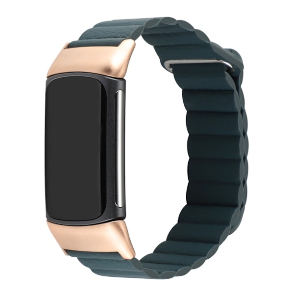 Fitbit Charge 5 urrem i ægte læder - Mørkegrøn Green