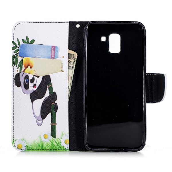 Samsung Galaxy J6 PU Nahka Kuvallinen Lompakko Suoja Kotelo - Bamboo Panda Multicolor