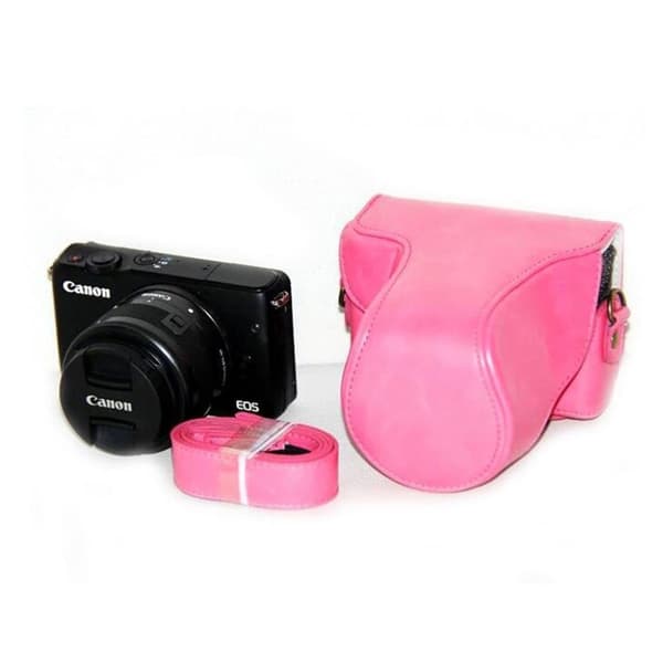 Canon EOSM, EOSM2 og EOSM10 Beskyttelsesdeksel laget av kunstlær - Rosa Pink