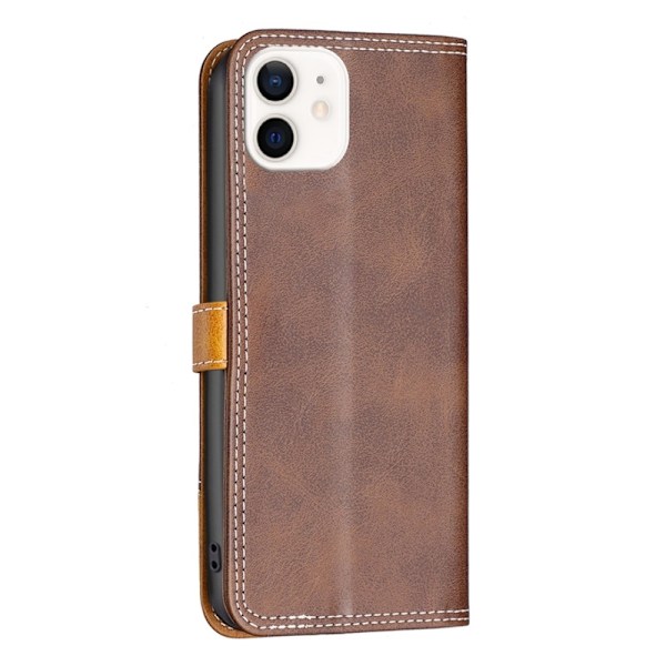 BINFEN to-farvet iPhone 12 Mini læderetui - Brun Brown