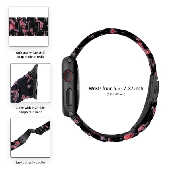 Urrem med 3 perler i resin-stil med klart cover til Apple Watch Series 3/2/1 42mm - Sort Pink Mix Black