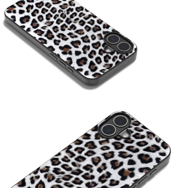 ABEEL iPhone 16 Plus-etui i leopardtrykk og fleksibelt telefondeksel - Sølv Silver grey