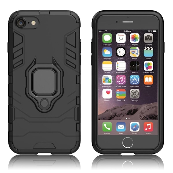 iPhone 8 / 7 / SE (2020)/ SE (2022) 4,7 tommer stødsikkert og fleksibelt cover med fingerring og kickstand - Sort Black