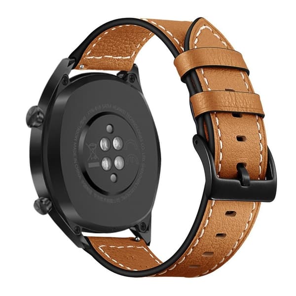 Huawei Watch GT / Watch 2 / Watch Magic stitching ægte læder Urrem - Lysebrun Brown