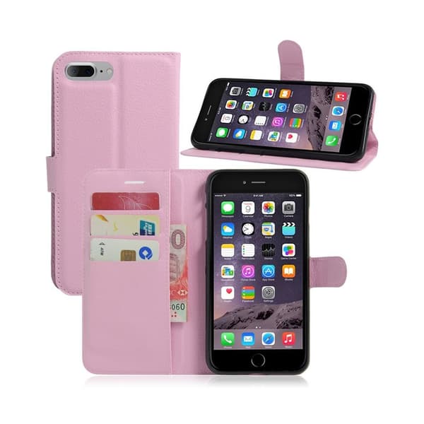 Davidsen Phone 7 Plus / 8 Plus Litsi Pintainen Nahkakotelo Läpällä - Pinkki Pink