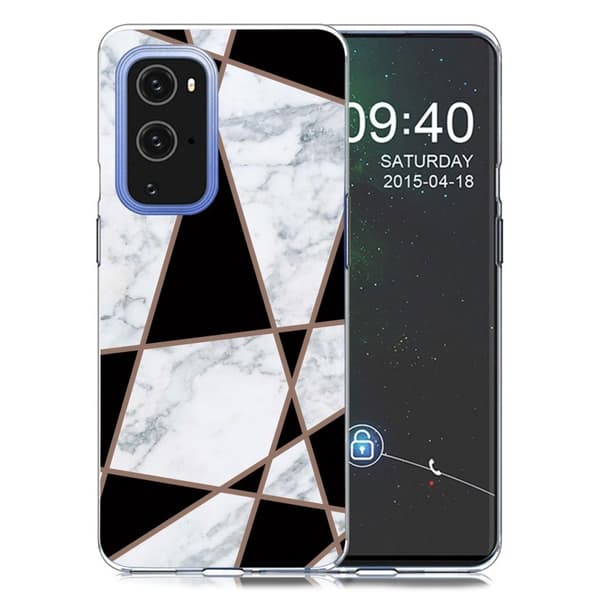 Marble OnePlus 9 Pro Etui - Fragment Black og Hvit Klinkekule Multicolor
