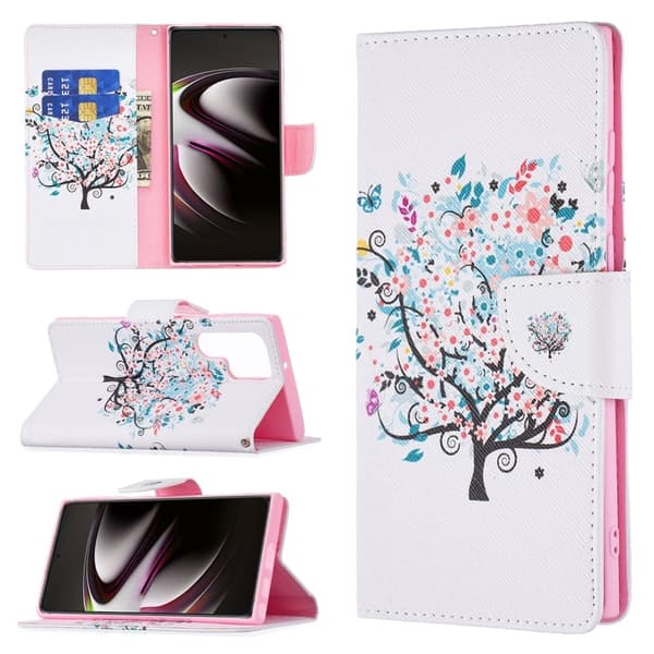 Wonderland Samsung Galaxy S22 Ultra Flip Etui - Blomst Træ Multicolor