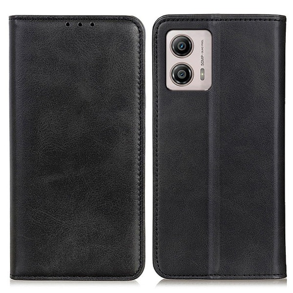 Flip Etui med Pung i Ægte Læder til Motorola Moto G23 / G13 / G23 - Sort Black