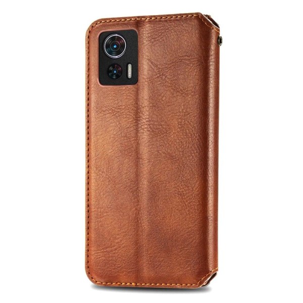 Läderfodral med A Snygg Rhombus Avtryck till Motorola Edge 30 Neo - Brun Brun