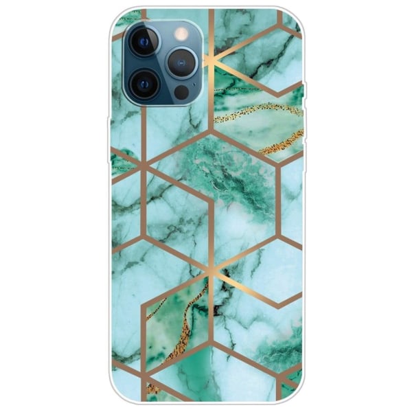 Marble design iPhone 14 Pro cover - Smaragdfarvet Terningemønster Green