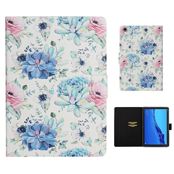 Huawei MediaPad M5 Lite 10 mönstrat läderfodral - Blå Blomma multifärg