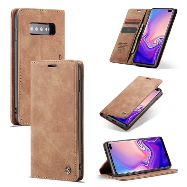 CASEME Samsung Galaxy S10 auto-absorberet læder flip etui - Brun Brown