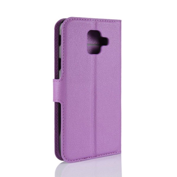 Samsung Galaxy A6 litchi skin magnetisk læder flip cover - Lilla Purple