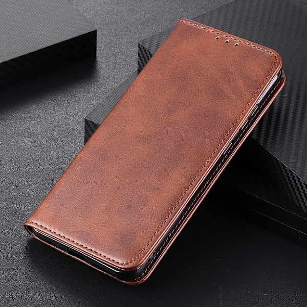 Lompakko-style Aitoa Nahkaa Läppäkotelo For Samsung Galaxy A32 5G - Kahvi Brown