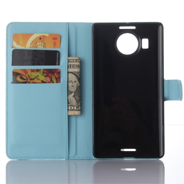 Jensen læder-etui med stander og kortholder til Microsoft Lumia 950 XL - Blå Blue