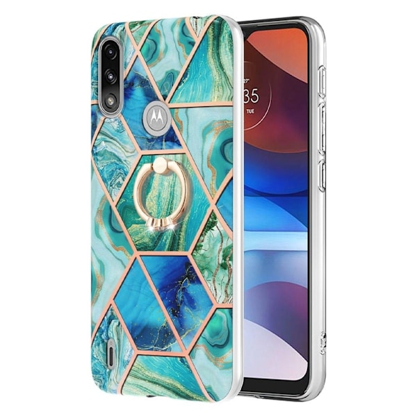 Marble Mønstret Cover med Ring Holder til Motorola E7i Power / E7 Power - Grøn Green