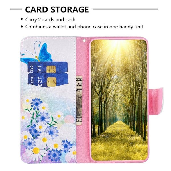 Wonderland Motorola Moto G73 Flip Etui - Sommerfugl og Blomster Blue