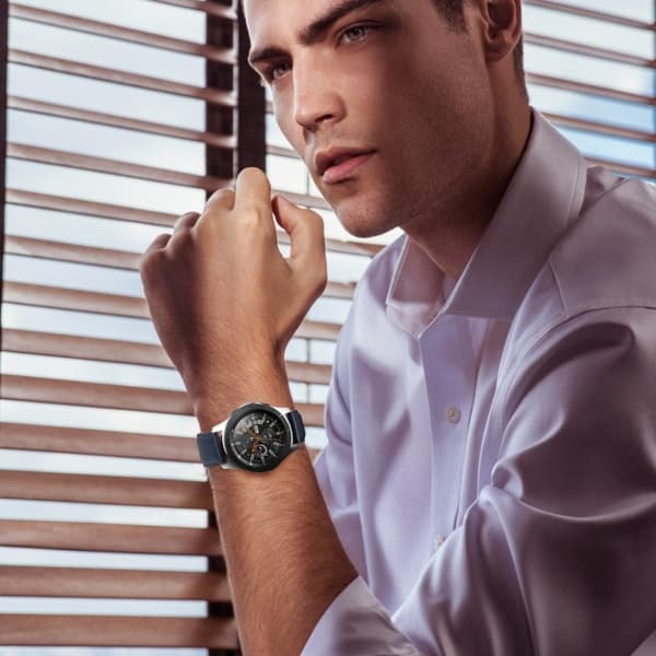 Samsung Galaxy Watch (42mm) äkta läder klockarmband - mörkblå Blå