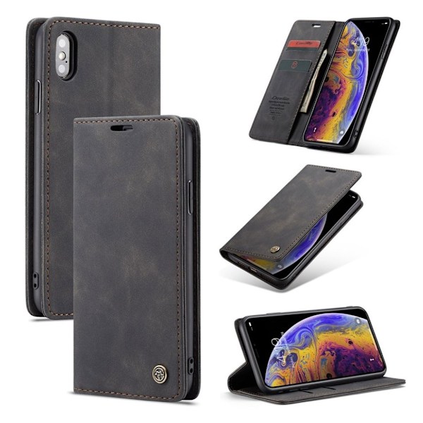 CASEME iPhone Xs Max plånboksfodral i läder - svart Svart